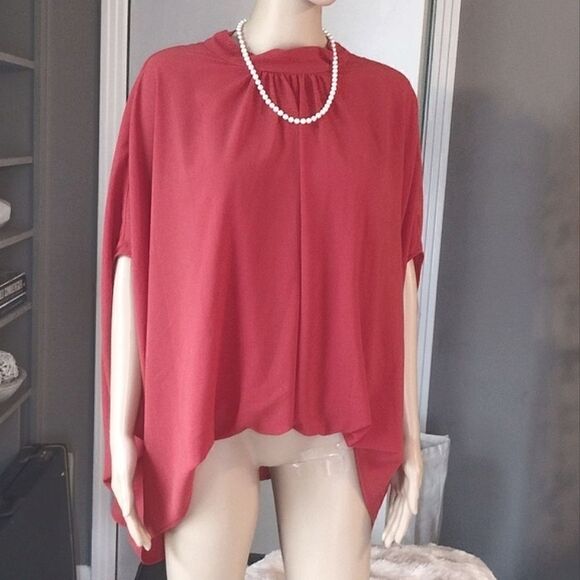 Ivy Jane Women's Size M/L Solid Primary Red Dressy Neck Tie Blouse Top - Picture 10 of 10
